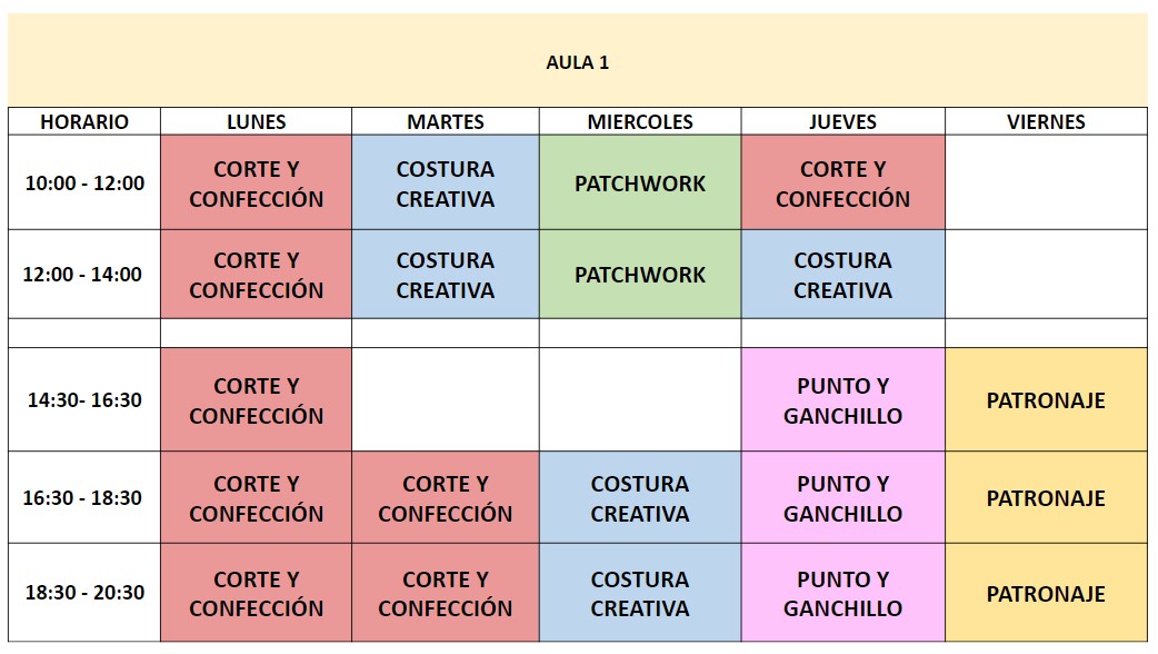 Horario academia pontejos aula 1