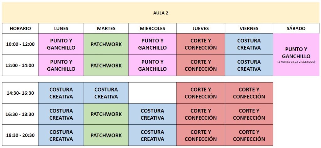 horario academia pontejos aula 2